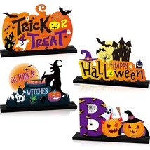 4 Pieces Halloween Party Decorations Wooden Treat Or Trick Party Supplies Hallow - £22.37 GBP