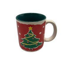 Vintage KIC Red and Green Christmas Tree Star Garland Coffee Mug - £9.27 GBP