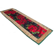 Holiday Table Runner, Gold Metallic Fabric, Christmas Flower Cotton, Quilted - £79.13 GBP