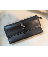 Vintage Coach Black Leather Tri Fold Wallet Silver Buckle 8 x 4 inch - $28.42 CAD