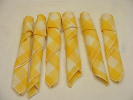 Vintage Handmade Napkins Set of 6 Yellow White Square Check Pattern #X - $276.49 MXN