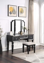 Luxurious Black Vanity Set w Stool, 3 Drawers &amp; Tri-Fold Mirror - $1,091.27 CAD