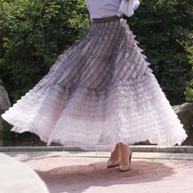 Gray White Maxi Tiered Tulle Skirt Outfit Women Custom Plus Size Tulle Skirt image 6