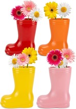 Nat And Jules Bright And Colorful Set Of 4 6&quot; X 6&quot; Ceramic Mini Boot Planters. - £55.89 GBP