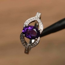 2Ct Oval Cut CZ Amethyst Solitaire Engagement Ring 14K White Gold Finish - £132.09 GBP