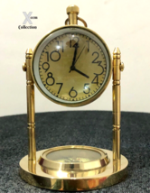 Brass Clock Maritime Shinny  Dome Lens Table Desk Clock with Compass Desk Decor - £33.23 GBP