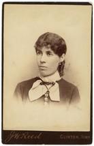 Circa 1880&#39;S Cabinet Card Lovely Woman Wearing Victorina Dress Reed Clinton, Ia - £7.49 GBP