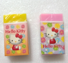 Hello Kitty Eraser 2 pieces 2001&#39; SANRIO Cute Rare Old Goods Pink Yellow - £14.74 GBP