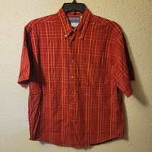 IZOD Button Up Shirt Men&#39;s Size Large L Short Sleeve Red Plaid Blue-Inside - £15.20 GBP