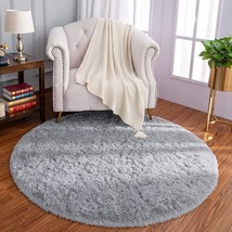 Lochas Luxury Round Fluffy Area Rugs For Bedroom Kids Girls Room, 4X4 Ft. Grey. - £26.52 GBP