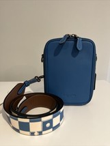 New Coach Stanton Checkerboard Strap Crossbody Unisex Handbag Blue Leather - £120.72 GBP