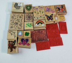 Wood Block Stamps Lot 18+ - Spring Themed - Hearts, Flowers, Clovers, Bu... - £22.15 GBP