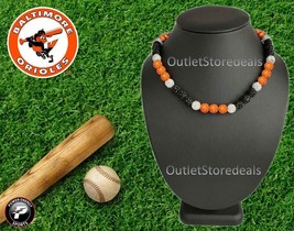 Rhinestone Bling Disco Ball Bead Beaded Baseball Necklace Orange Black Orioles - £18.19 GBP+