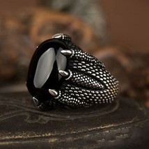 Falcon Claw Black Onyx Silver Ring, Silver Handmade Jewelry, 925 Silver Jewelry - £74.47 GBP