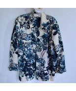 Coldwater Creek Floral Linen Open Jacket 3X Sequin Bead Embellished Blue... - $27.99