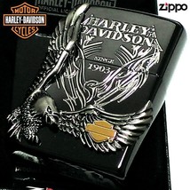 Harley Davidson HDP-18 Eagle Bald Ion Black Nickel Zippo Oil Lighter MIB - £90.16 GBP