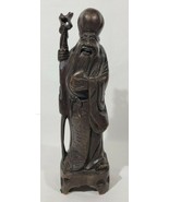 12&quot; Antique Chinese Carved Wood Shou Hsing God of Longevity Sculpture St... - £213.17 GBP