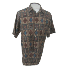 Burma Bibas vintage Men shirt short sleeve pit to pit 22.5 M geometric silk 90s - £19.37 GBP
