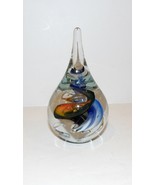 LOVELY SIGNED ART GLASS BLUE WHITE GREEN BUBBLE SWIRL TEARDROP 5&quot; PAPERW... - $47.17 CAD