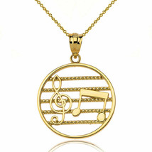 10k Yellow Gold Music Staff Treble Clef Two Eighth Notes Open Pendant Necklace - £134.19 GBP+