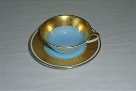 Weimar Germany Espresso Cup &amp; Saucer Gold Robin Egg Blue Vintage Gold Lace - £41.19 GBP