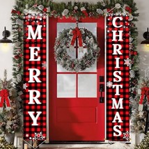 Christmas Decorations Outdoor Yard Front Porch Sign Set, Red Black Buffalo Plaid - £16.03 GBP
