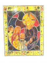 Stained Glass Window Jesus Children Antique Church Salvage Hand Painted ... - $483.37