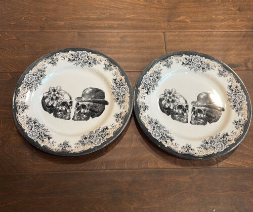 Primary image for Royal Stafford Set of 3 Halloween Theme Skull Couple Victorian Dinner plates