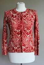 Talbots P (0-2) Rust Red Paisley Merino Wool Thin Cardigan Sweater - £12.50 GBP