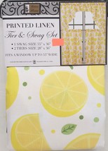 3pc Kitchen Curtains Set:2 Tiers&amp;Swag(55x36&quot;)CITRUS Fruits,Whole &amp; Cut Lemons,Bh - £15.68 GBP