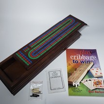 3 Hand Cribbage Board Wood 9 Metal Pegs Sliding Storage Dan Barlow Book No Cards - £26.33 GBP