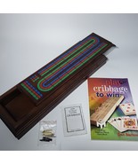 3 Hand Cribbage Board Wood 9 Metal Pegs Sliding Storage Dan Barlow Book ... - £26.25 GBP