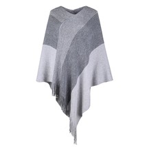 Womens Poncho Sweater V Neck Striped Pullover Soft Scarf Wrap Cape With Fringes  - £39.95 GBP