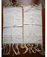 2 Linen Hand Towels Vintage Embroidered Hand Knot Fringed Guest Italian ... - $39.49