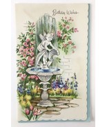 Vintage 1950s Birthday Wishes Greeting Card USED Fountain &amp; Flowers - £4.73 GBP