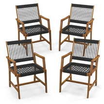 Patio 4pcs Acacia Wood Dining Chairs Outdoor All-Weather Rope Woven Armchairs - £326.32 GBP