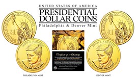24K Gold Plated John F Kennedy 2015 Presidential $1 Dollar 2-Coin Set - P&D Mint - $12.16
