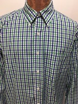Brooks Brothers 16 34/35 Blue Green White Button-Down Long-Sleeve Cotton... - £20.75 GBP