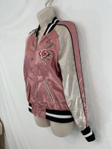 Jolt Womens M Pink Embrdrd Rose Boho Grunge Letterman Style Zip Front Ja... - $28.71