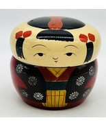 Vintage Japanese Lacquerware Kokeshi Doll 6 Enameled Wood Coasters - £26.68 GBP