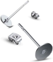 10 Earring Stud Settings Blanks Stainless Steel Silver Hypoallergenic Su... - £3.85 GBP