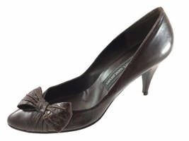 SH29 Stuart Weitzman Sz 8 Brown Leather Snakeskin Bow Pumps Heels - $20.30