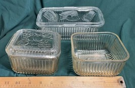 Vintage 5 Piece Glassware - 3 Rectangular Bowls and 2 Lids - $14.00