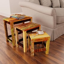 Nesting Table Set 3 Pieces Vintage Reclaimed Wood - £87.84 GBP