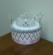 Princess Themed Baby Girl Pink and Silver Shower 1 Tier Diaper Cake Gift - £22.13 GBP
