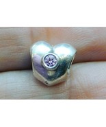 Authentic Pandora Sterling Heart Pink Zirconia Bead Charm - £23.53 GBP