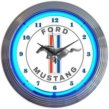 Ford Mustang Blue 15&quot; Neon Hanging Wall Clock 8MUST1 - $82.99