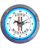 Ford Mustang Blue 15&quot; Neon Hanging Wall Clock 8MUST1 - £64.82 GBP
