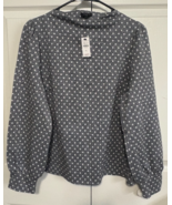 Talbots Large Petite Gray Silver Sparkle Polka Dot Long Sleeve Womens Sh... - $19.80