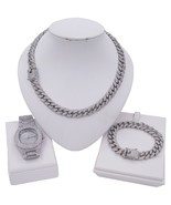 Hip Hop Micro Pave Cubic Zirconia Miami Cuban set Necklace bracelet watc... - $1,489.93 MXN